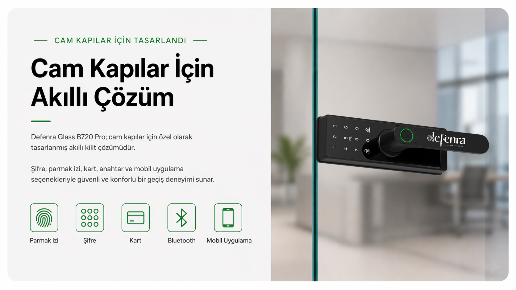 Cam kapı i&ccedil;in Defenra akıllı kilit